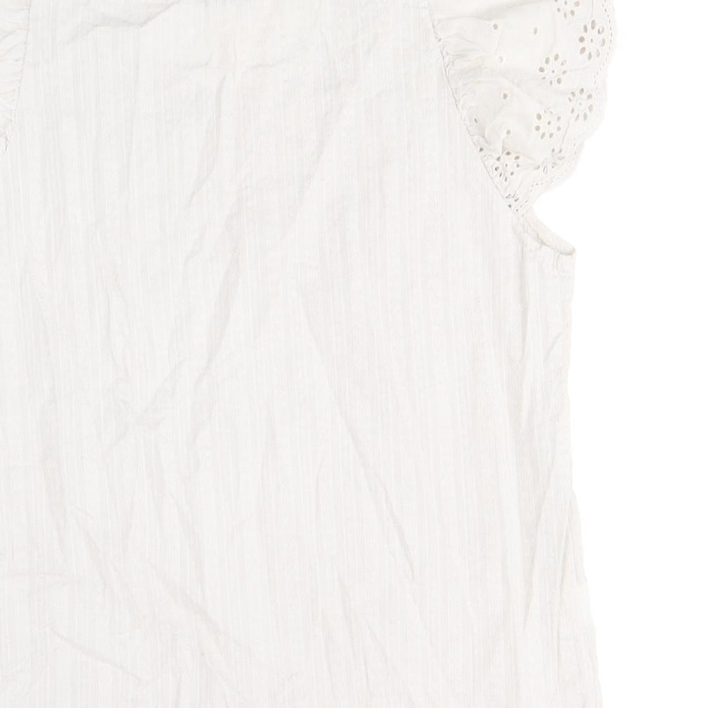 Civico 51 Womens Beige 100% Cotton Basic Blouse Size S Scoop Neck - Broder Anglaise Sleeve Detail