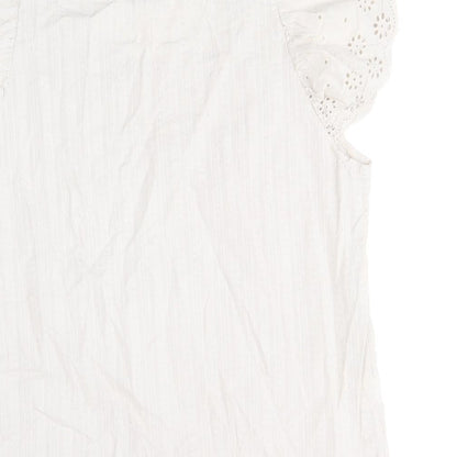 Civico 51 Womens Beige 100% Cotton Basic Blouse Size S Scoop Neck - Broder Anglaise Sleeve Detail