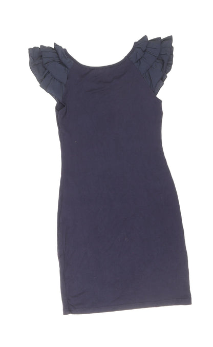 Purple Womens Black Viscose Bodycon Size M Scoop Neck Pullover