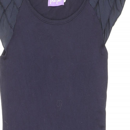Purple Womens Black Viscose Bodycon Size M Scoop Neck Pullover