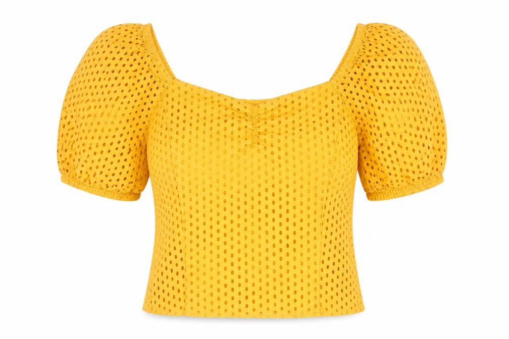 H&M Womens Yellow Cotton Basic Blouse Size 12 Sweetheart