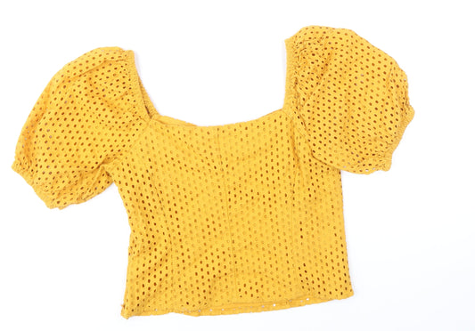H&M Womens Yellow Cotton Basic Blouse Size 12 Sweetheart