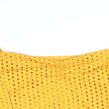 H&M Womens Yellow Cotton Basic Blouse Size 12 Sweetheart