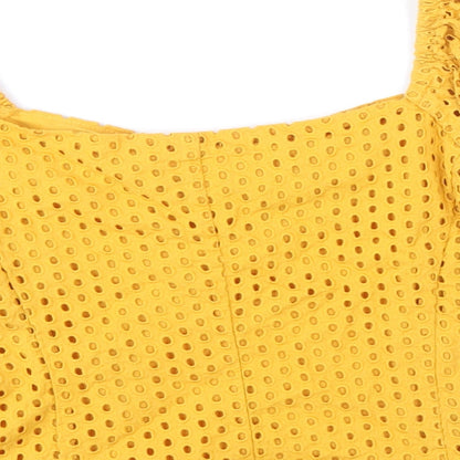 H&M Womens Yellow Cotton Basic Blouse Size 12 Sweetheart