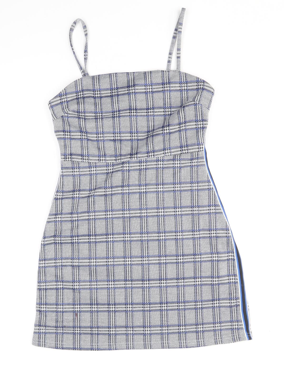 Primark Womens Blue Geometric Polyester Mini Size 8 Square Neck Pullover