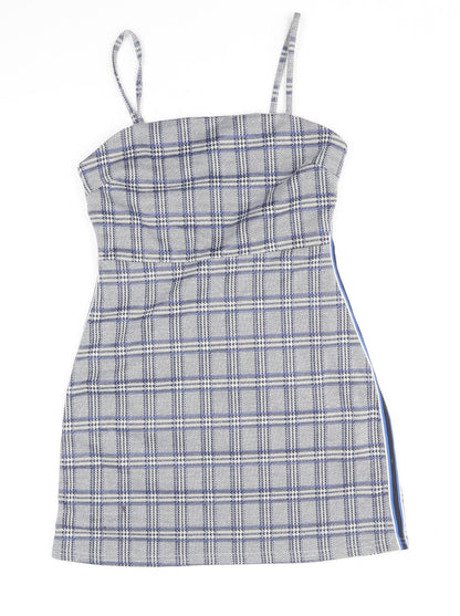 Primark Womens Blue Geometric Polyester Mini Size 8 Square Neck Pullover