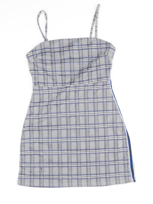 Primark Womens Blue Geometric Polyester Mini Size 8 Square Neck Pullover