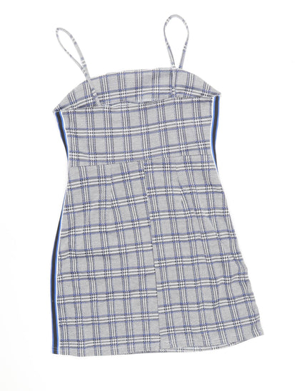 Primark Womens Blue Geometric Polyester Mini Size 8 Square Neck Pullover