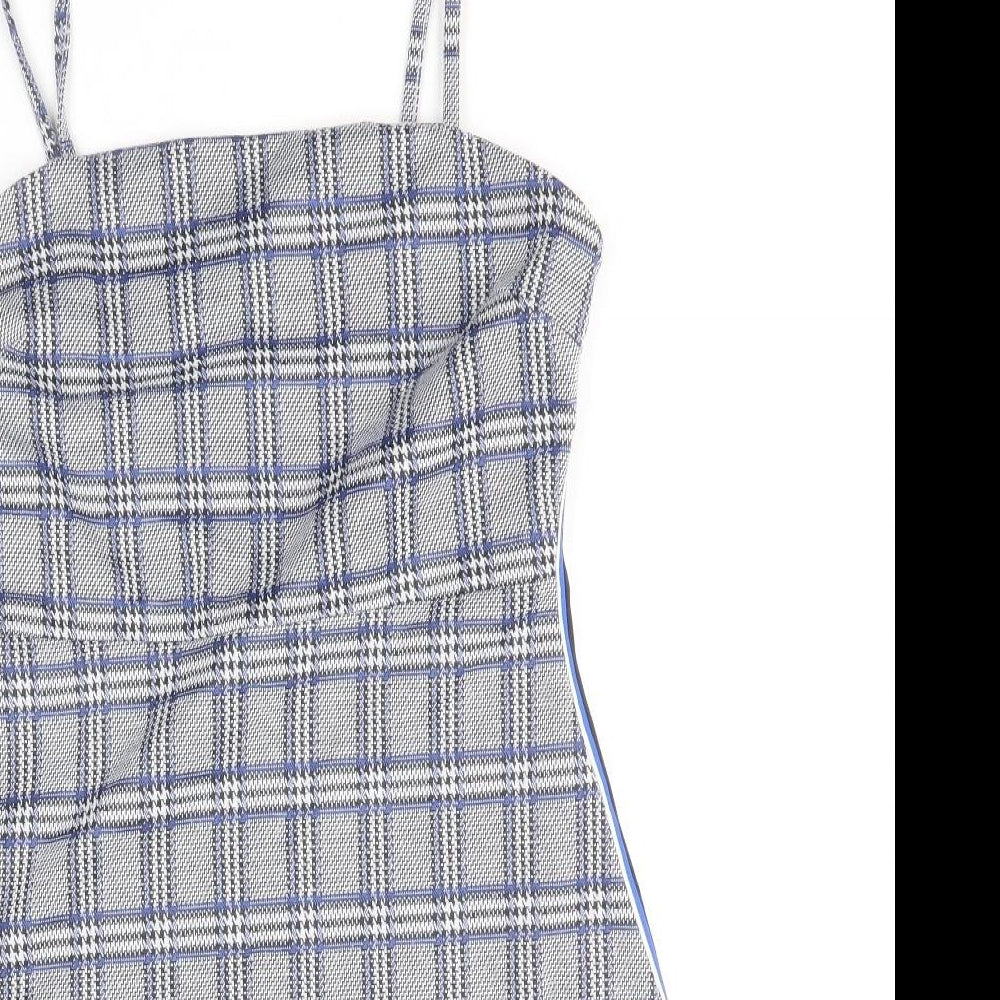 Primark Womens Blue Geometric Polyester Mini Size 8 Square Neck Pullover