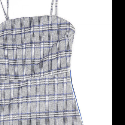 Primark Womens Blue Geometric Polyester Mini Size 8 Square Neck Pullover