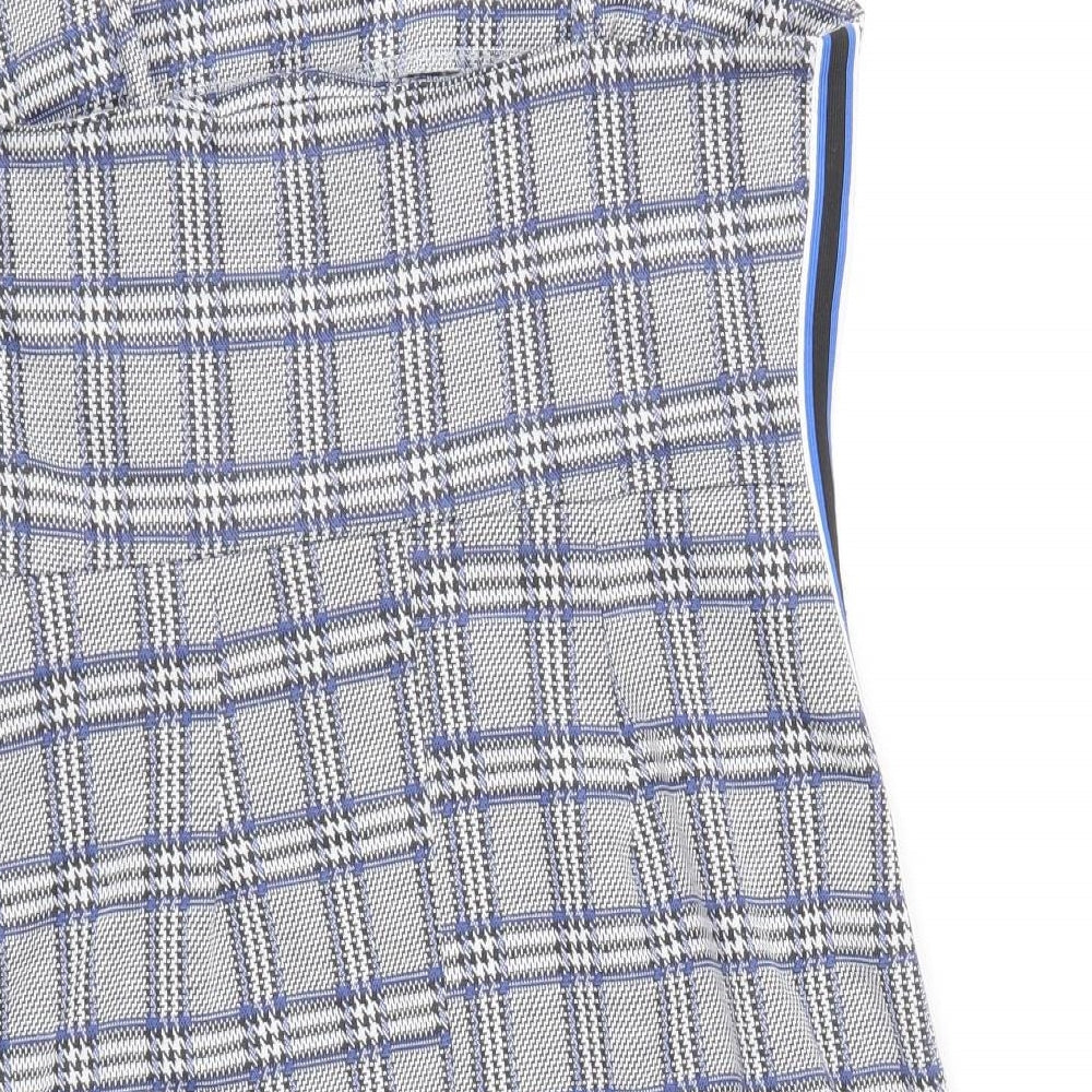 Primark Womens Blue Geometric Polyester Mini Size 8 Square Neck Pullover