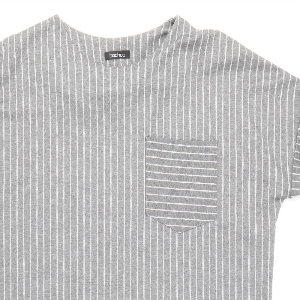 Boohoo Womens Grey Striped Polyester Shirt Dress Size 12 Round Neck Pullover