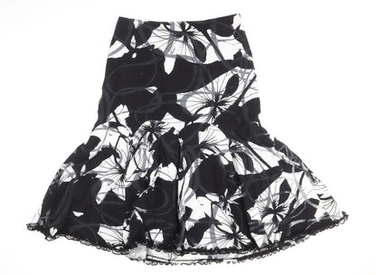 Preworn Womens Black Geometric Viscose A-Line Skirt Size 10 Zip