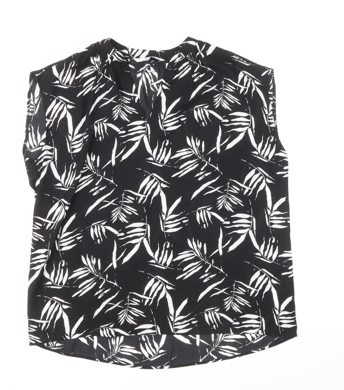 TU Womens Black Geometric Polyester Basic Blouse Size 10 V-Neck