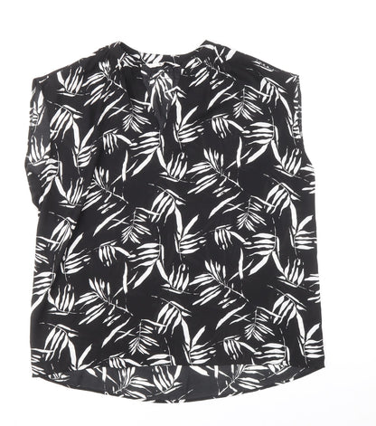 TU Womens Black Geometric Polyester Basic Blouse Size 10 V-Neck