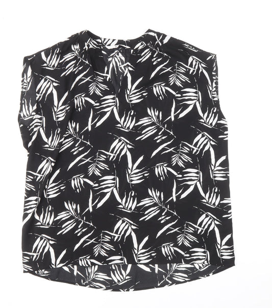 TU Womens Black Geometric Polyester Basic Blouse Size 10 V-Neck