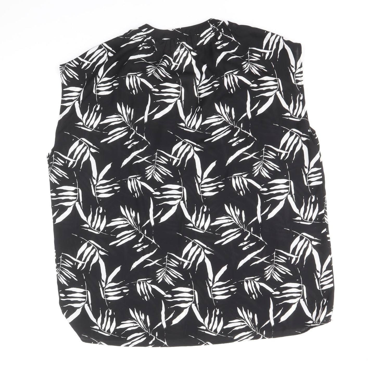 TU Womens Black Geometric Polyester Basic Blouse Size 10 V-Neck