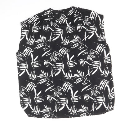 TU Womens Black Geometric Polyester Basic Blouse Size 10 V-Neck