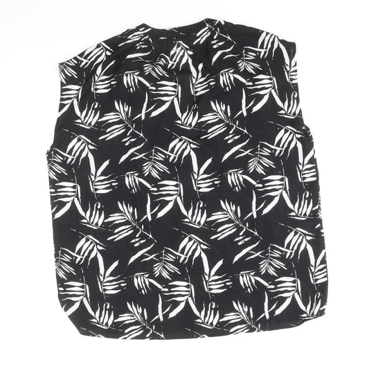 TU Womens Black Geometric Polyester Basic Blouse Size 10 V-Neck