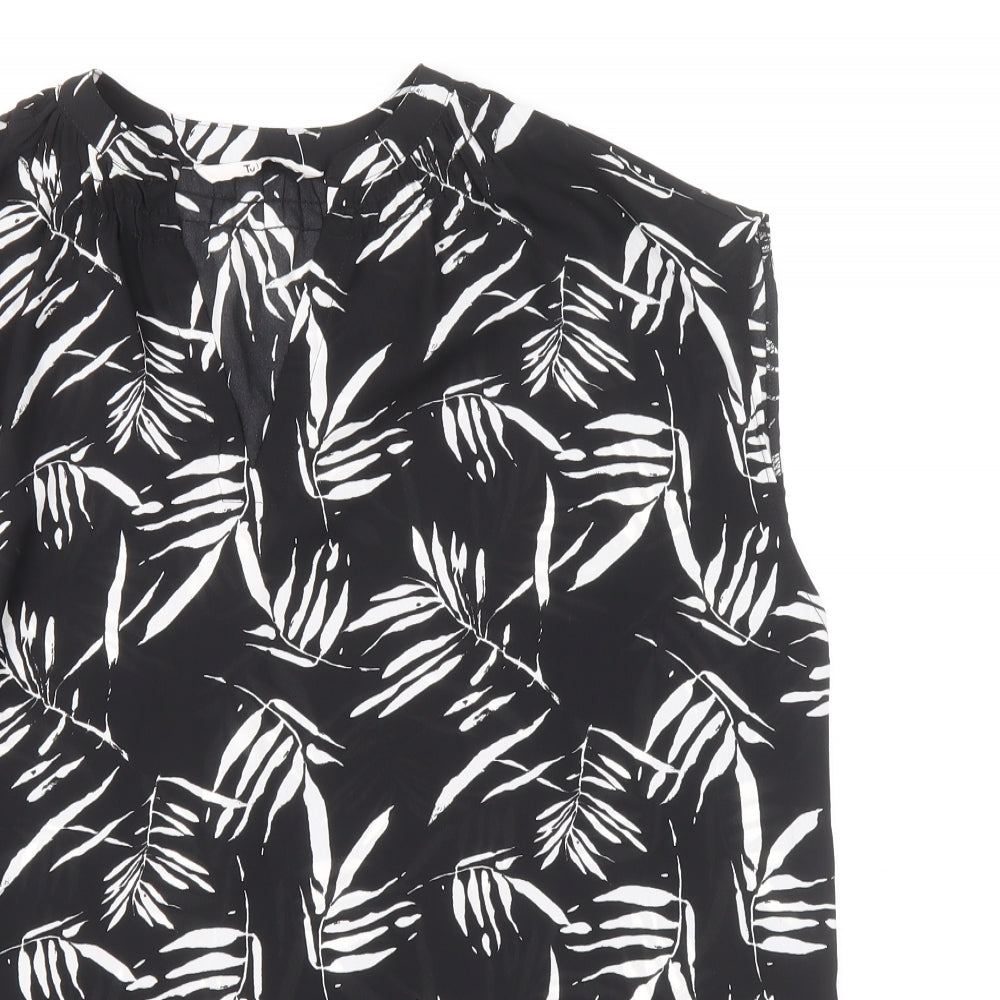 TU Womens Black Geometric Polyester Basic Blouse Size 10 V-Neck