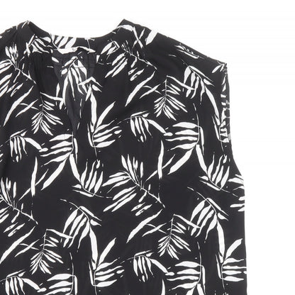 TU Womens Black Geometric Polyester Basic Blouse Size 10 V-Neck