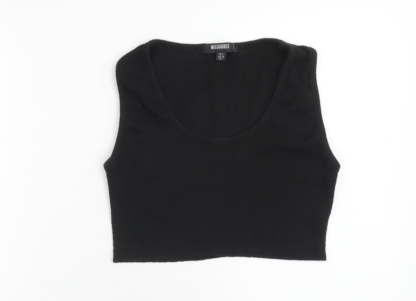Missguided Womens Black Polyester Cropped Tank Size 8 Round Neck
