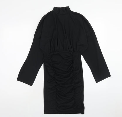 PRETTYLITTLETHING Womens Black Polyester Sheath Size 10 High Neck Pullover