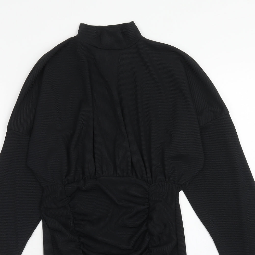 PRETTYLITTLETHING Womens Black Polyester Sheath Size 10 High Neck Pullover