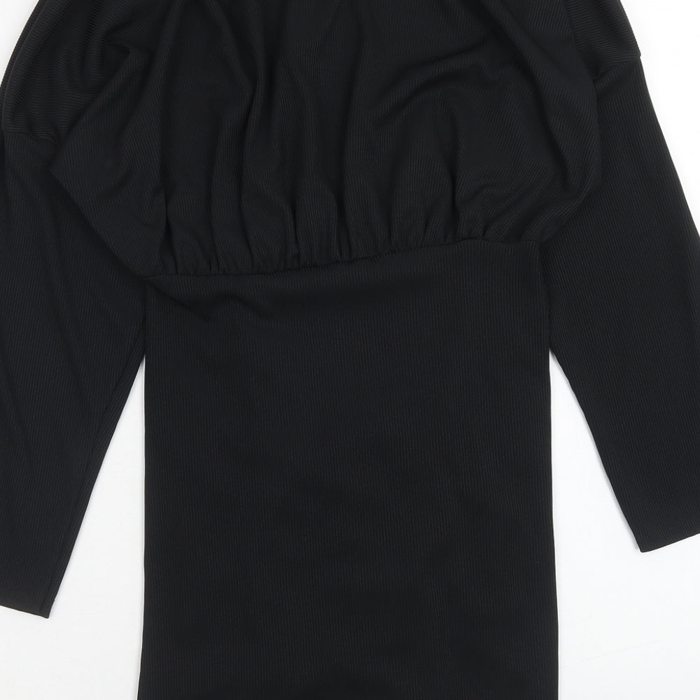 PRETTYLITTLETHING Womens Black Polyester Sheath Size 10 High Neck Pullover