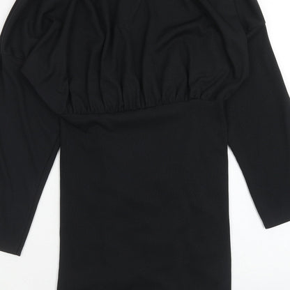 PRETTYLITTLETHING Womens Black Polyester Sheath Size 10 High Neck Pullover