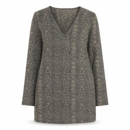 Zara Womens Grey Animal Print Polyester Mini Size S V-Neck Pullover - Snake Print