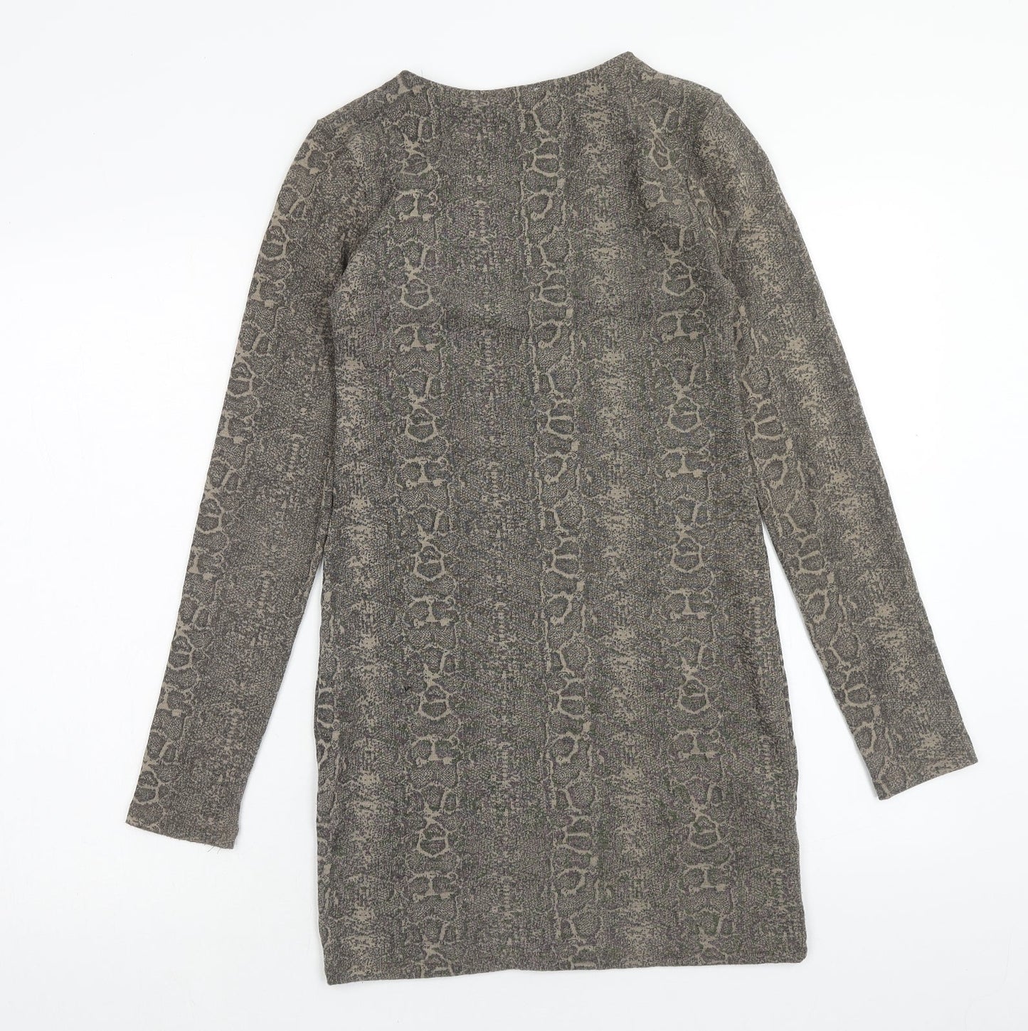 Zara Womens Grey Animal Print Polyester Mini Size S V-Neck Pullover - Snake Print