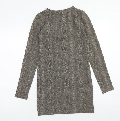 Zara Womens Grey Animal Print Polyester Mini Size S V-Neck Pullover - Snake Print