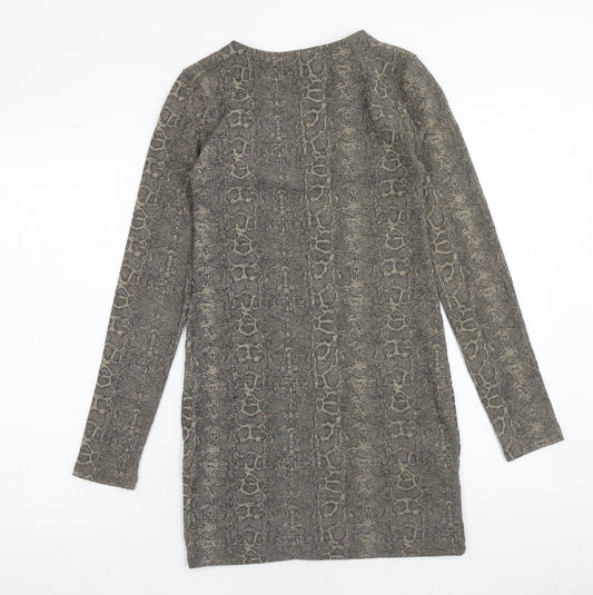 Zara Womens Grey Animal Print Polyester Mini Size S V-Neck Pullover - Snake Print
