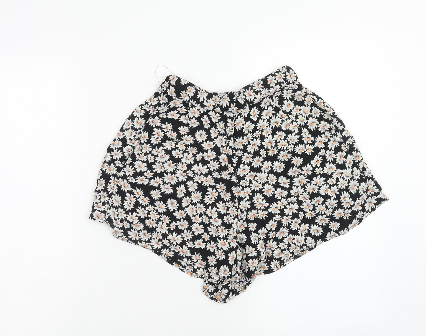 Topshop Womens Black Floral Viscose Bermuda Shorts Size 8 Regular Hook & Eye