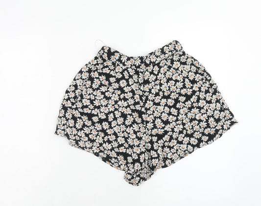 Topshop Womens Black Floral Viscose Bermuda Shorts Size 8 Regular Hook & Eye