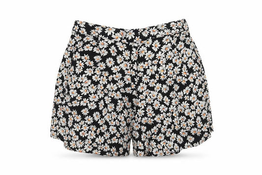 Topshop Womens Black Floral Viscose Bermuda Shorts Size 8 Regular Hook & Eye