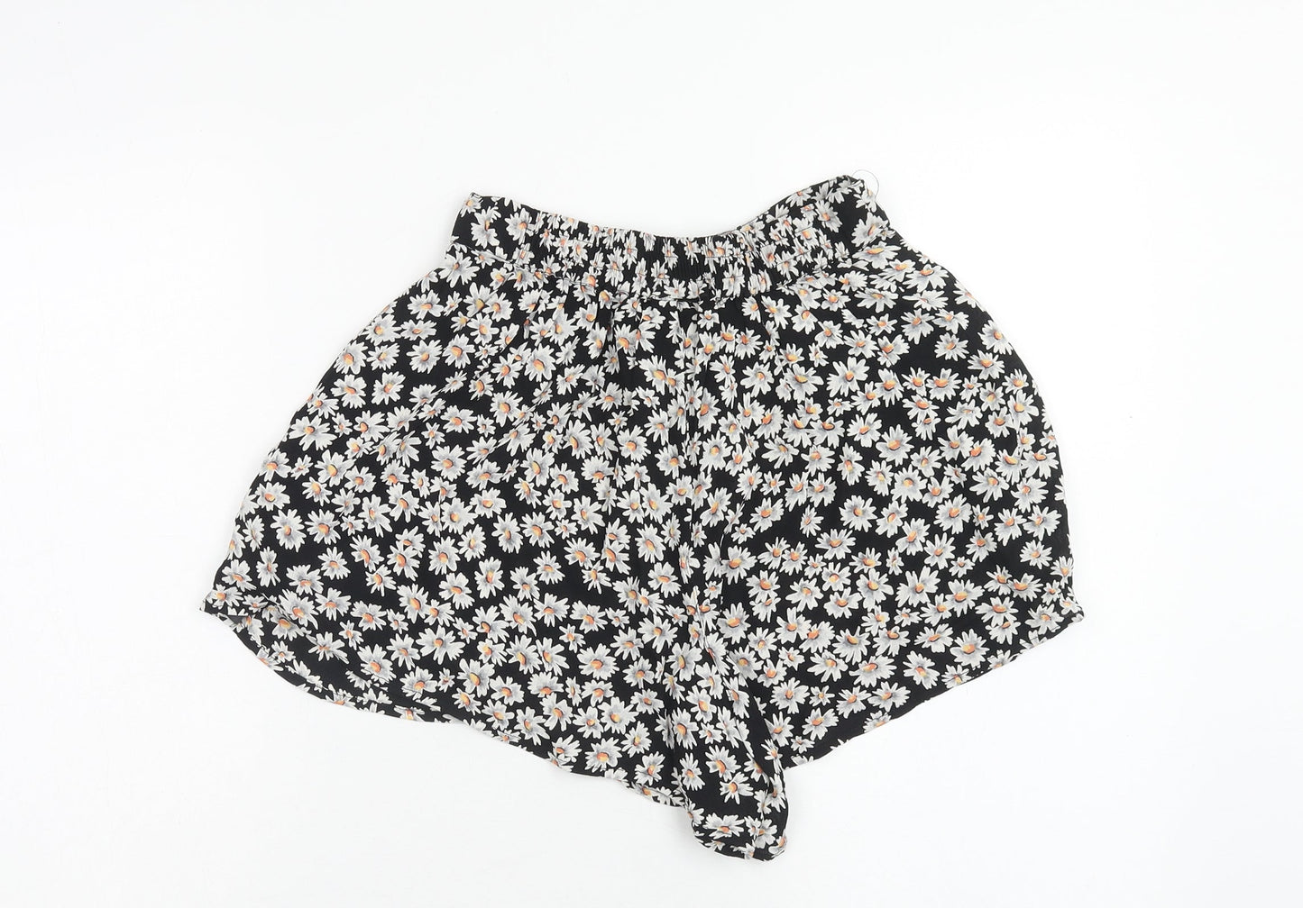 Topshop Womens Black Floral Viscose Bermuda Shorts Size 8 Regular Hook & Eye