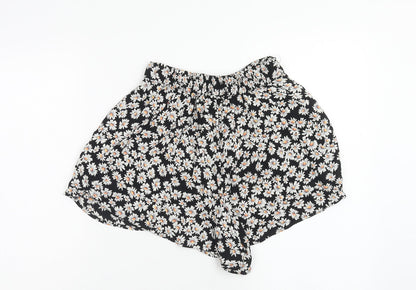 Topshop Womens Black Floral Viscose Bermuda Shorts Size 8 Regular Hook & Eye