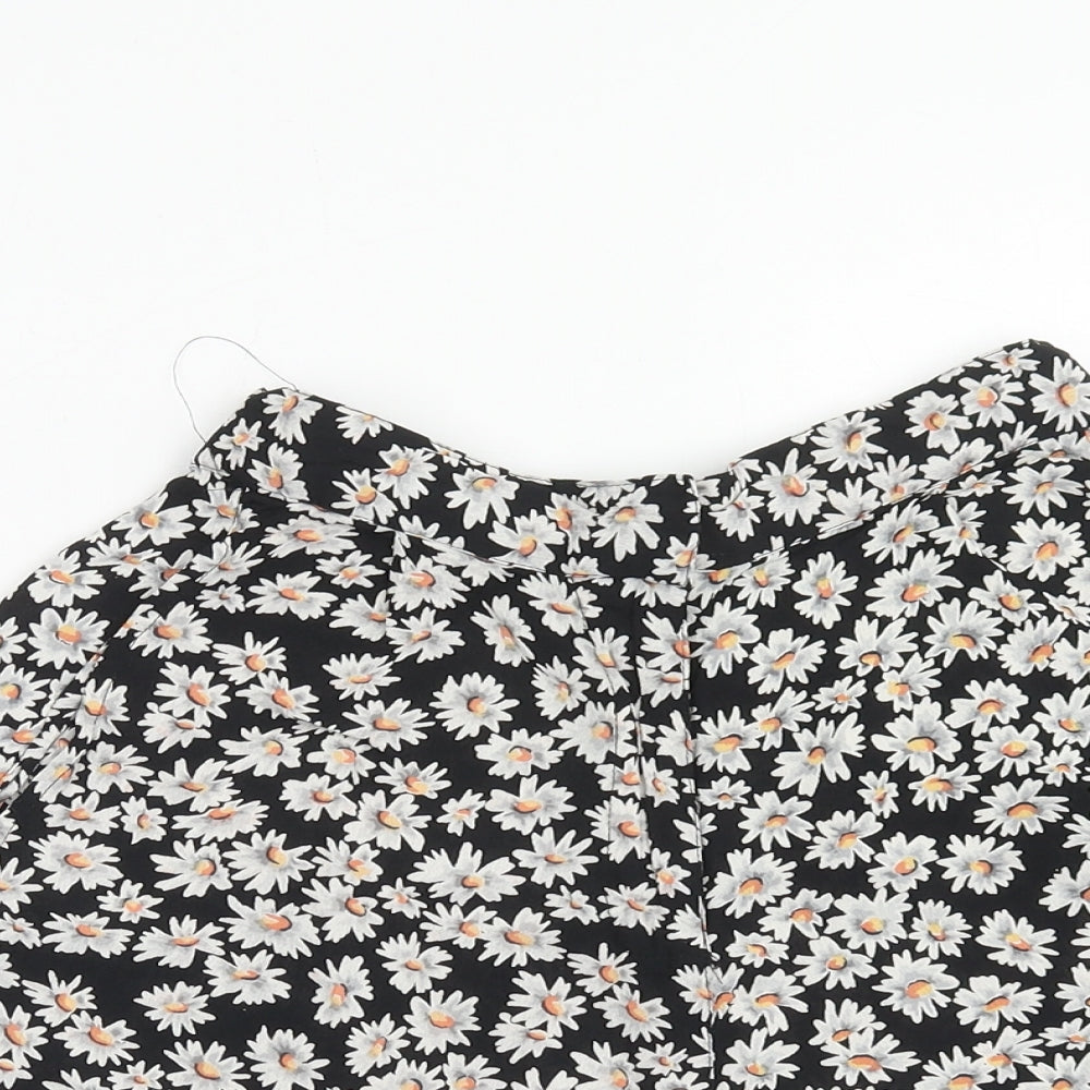 Topshop Womens Black Floral Viscose Bermuda Shorts Size 8 Regular Hook & Eye
