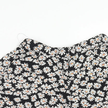 Topshop Womens Black Floral Viscose Bermuda Shorts Size 8 Regular Hook & Eye