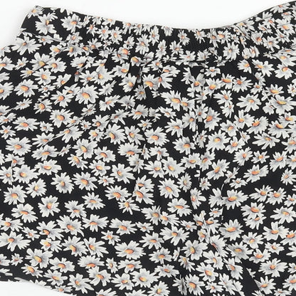 Topshop Womens Black Floral Viscose Bermuda Shorts Size 8 Regular Hook & Eye