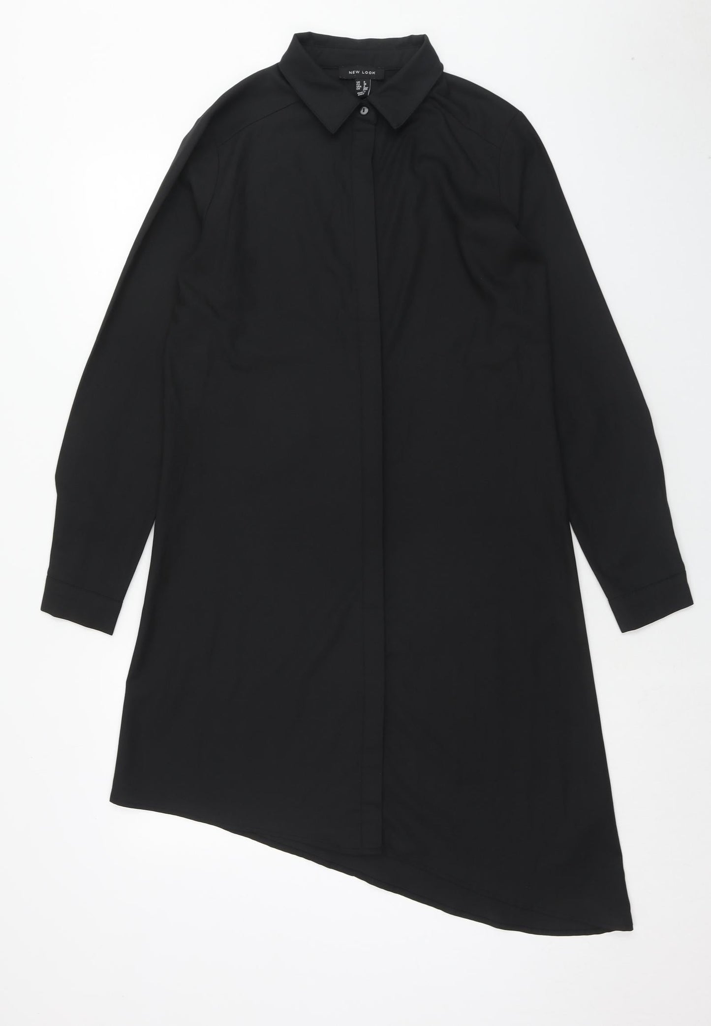 New Look Womens Black Polyester Shirt Dress Size 8 Collared Button