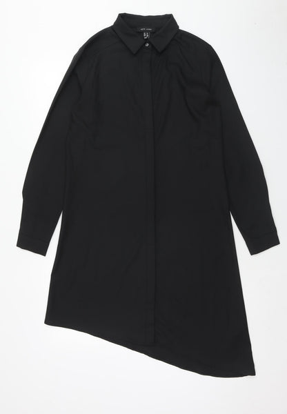 New Look Womens Black Polyester Shirt Dress Size 8 Collared Button