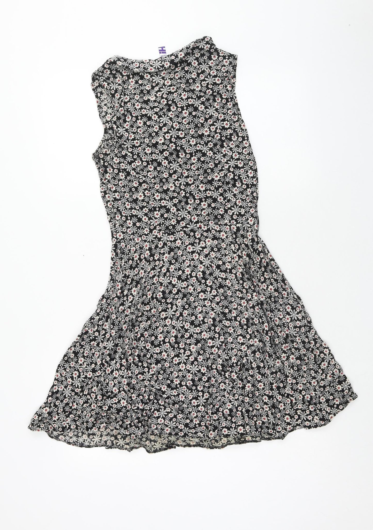 Henry Holland Womens Black Floral Viscose A-Line Size 10 V-Neck Button