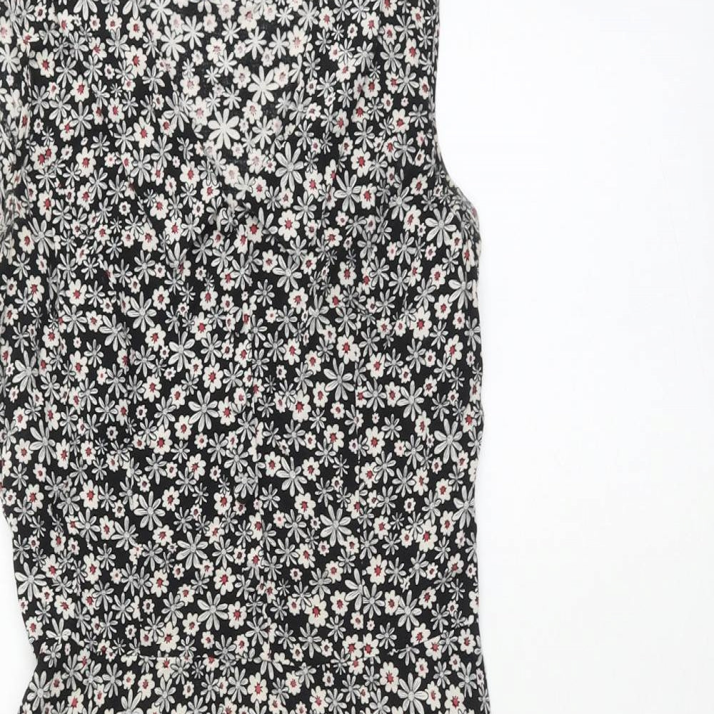 Henry Holland Womens Black Floral Viscose A-Line Size 10 V-Neck Button