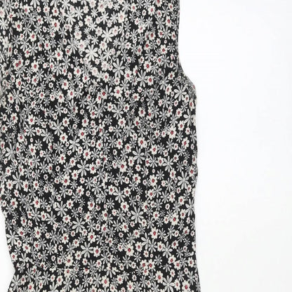 Henry Holland Womens Black Floral Viscose A-Line Size 10 V-Neck Button