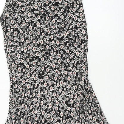 Henry Holland Womens Black Floral Viscose A-Line Size 10 V-Neck Button