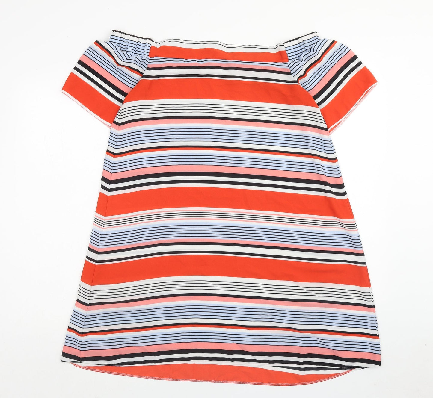 New Look Womens Red Striped Polyester A-Line Size 14 Off the Shoulder Pullover