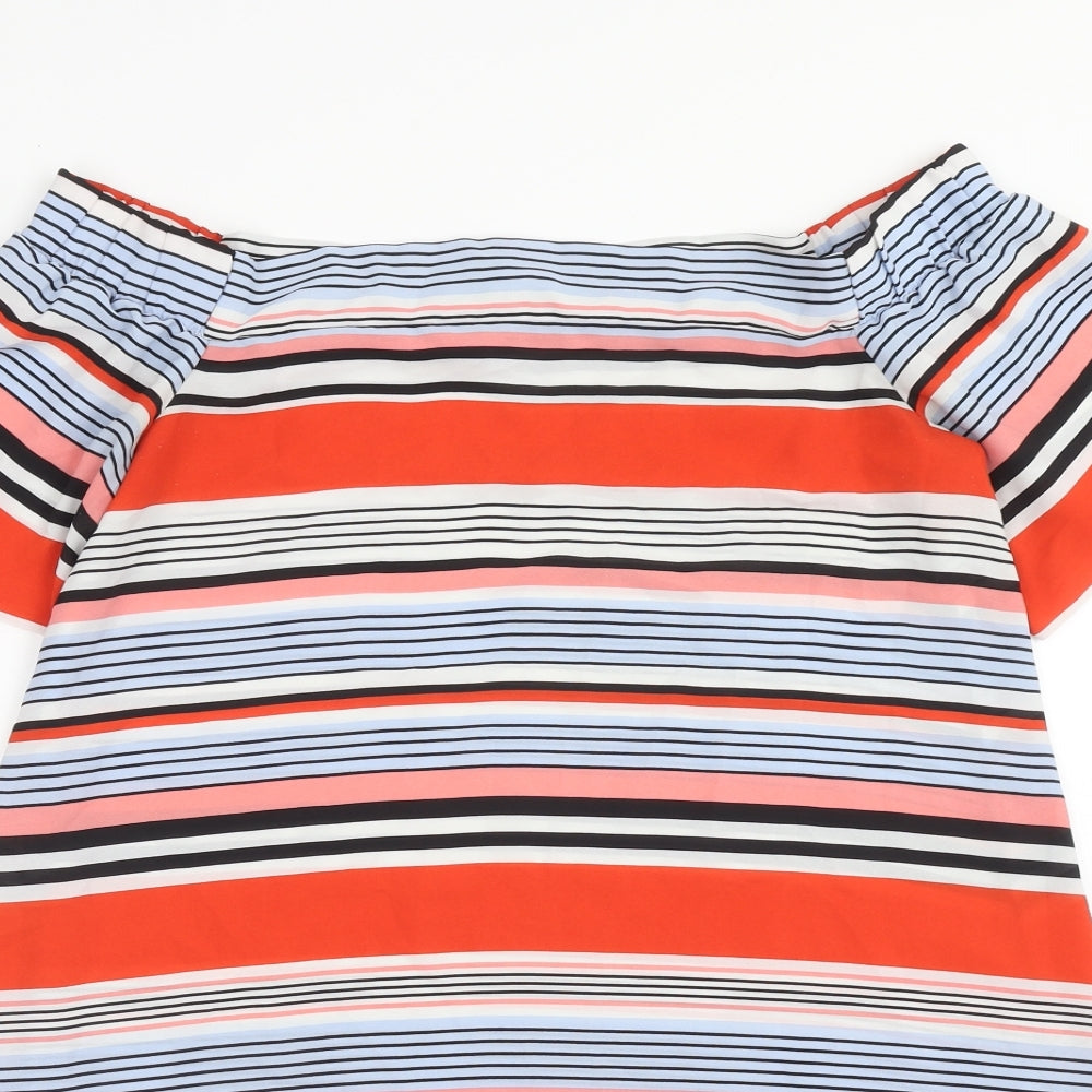 New Look Womens Red Striped Polyester A-Line Size 14 Off the Shoulder Pullover